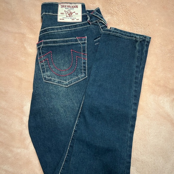 Hallee True Religion Dark Blue Jeans with Pink Stitching - Picture 1 of 4